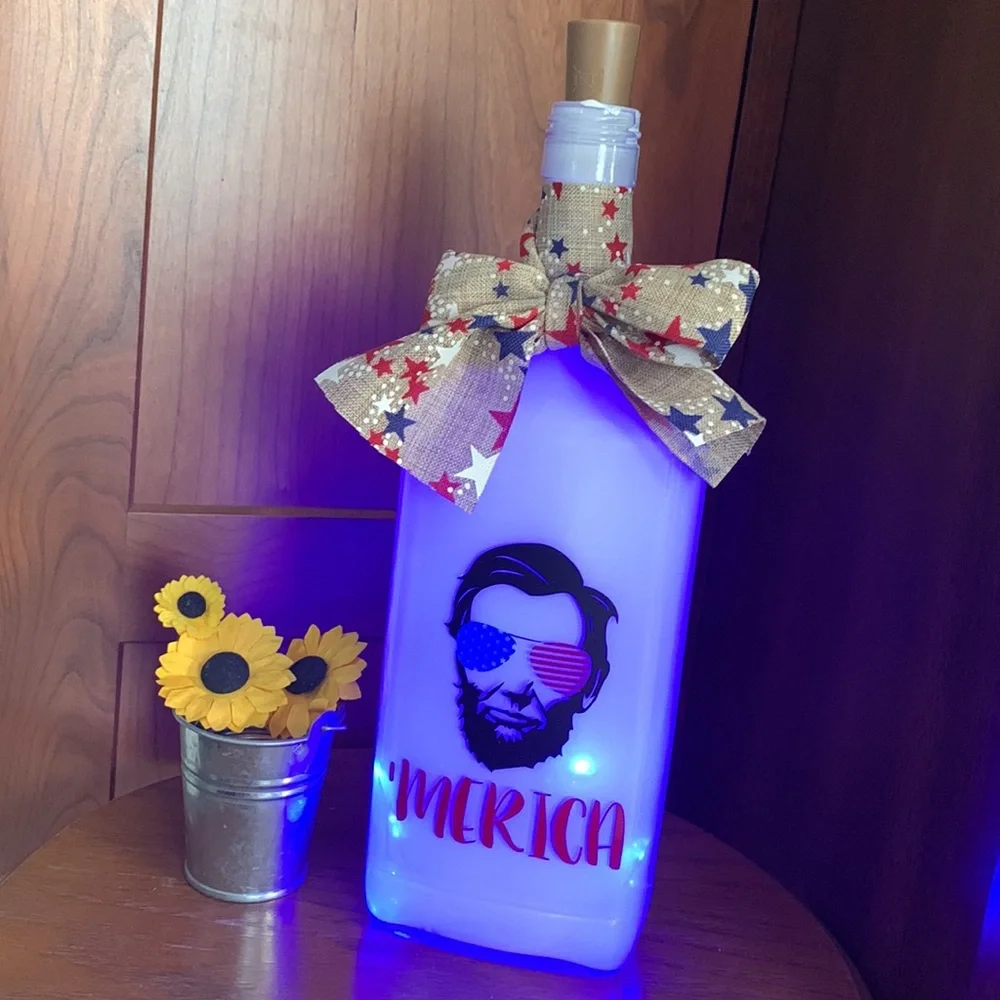 ''Merica' Lincoln Silhouette Patriotic Bottle Lantern